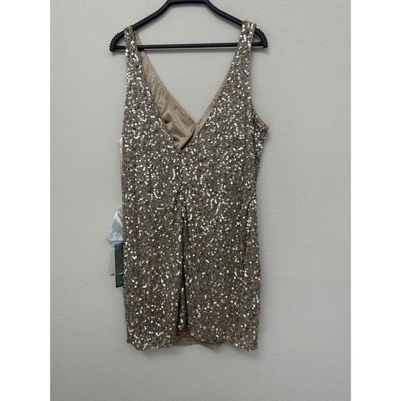 New Mac Duggal Shimmering Gold Sequin V-Neck Tank Cocktail Dress 5201 Size 12 - Picture 7 of 7
